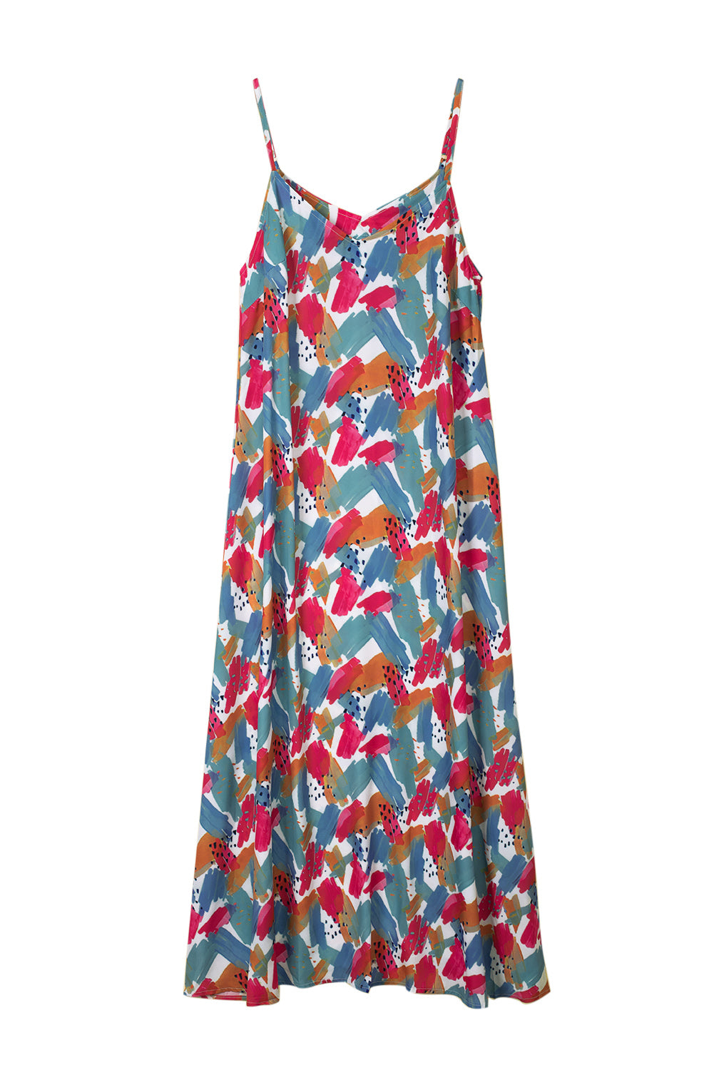 Robe Maxi à Bretelles Spaghetti Imprimé Abstrait Multicolore