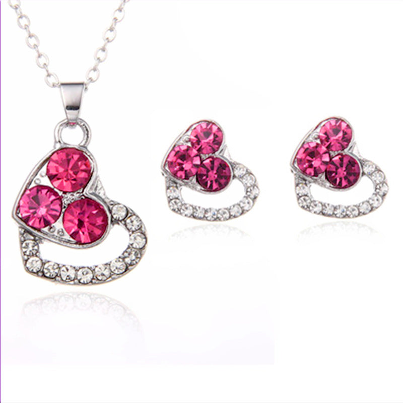 Parure Femme Cœur Diamant — Collier & Boucles d'Oreilles Colorés