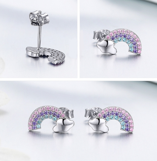 New Rainbow S925 Whole Body Sterling Silver Stud Earrings Full of Diamonds Color Hypoallergenic Sterling Silver Earrings