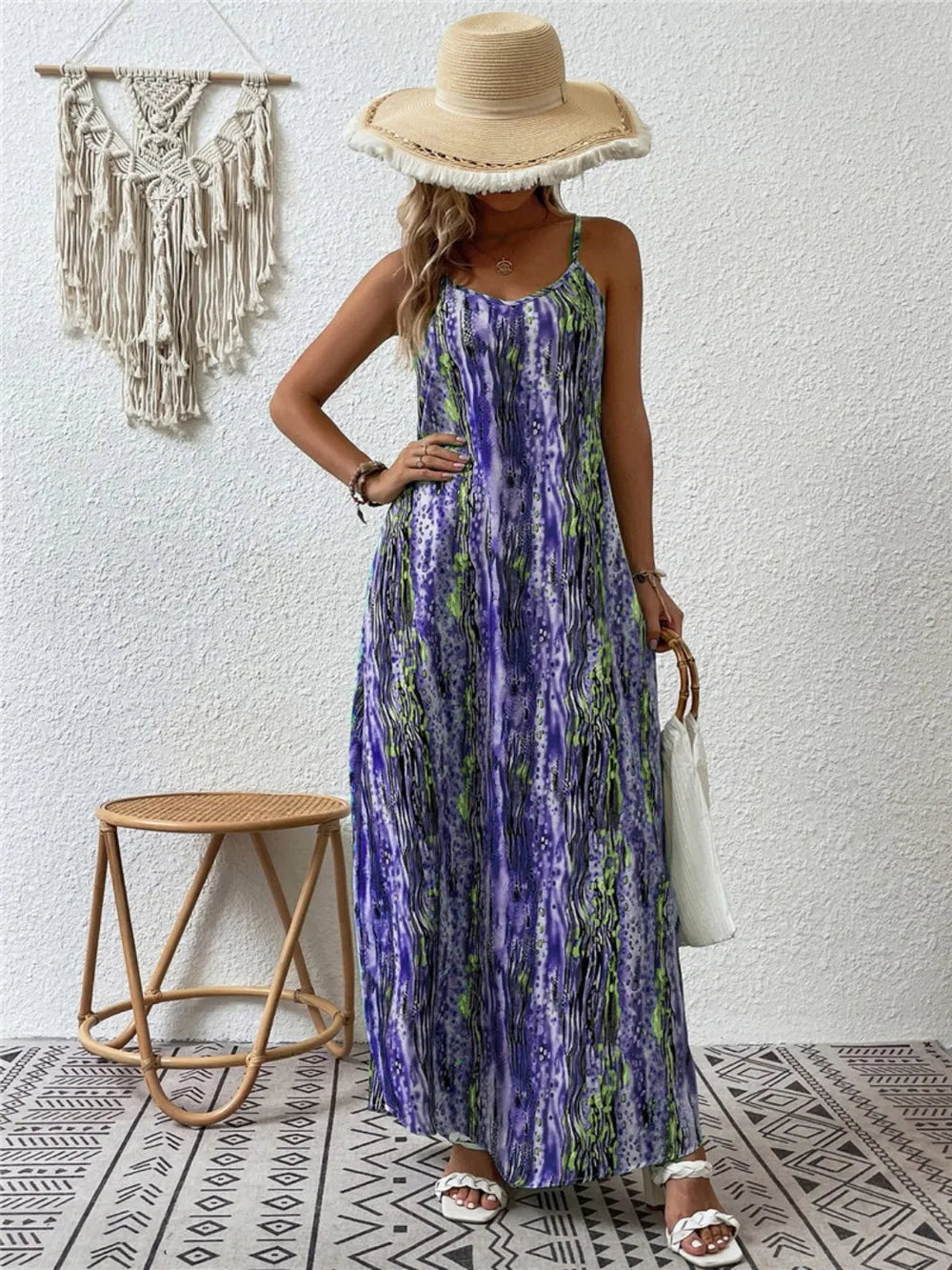 Robe Maxi Cami Imprimée Col Rond