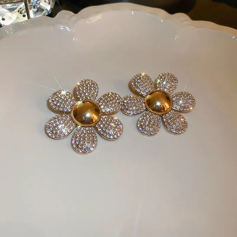 Boucles d'oreilles Fleur Cristal Dorées