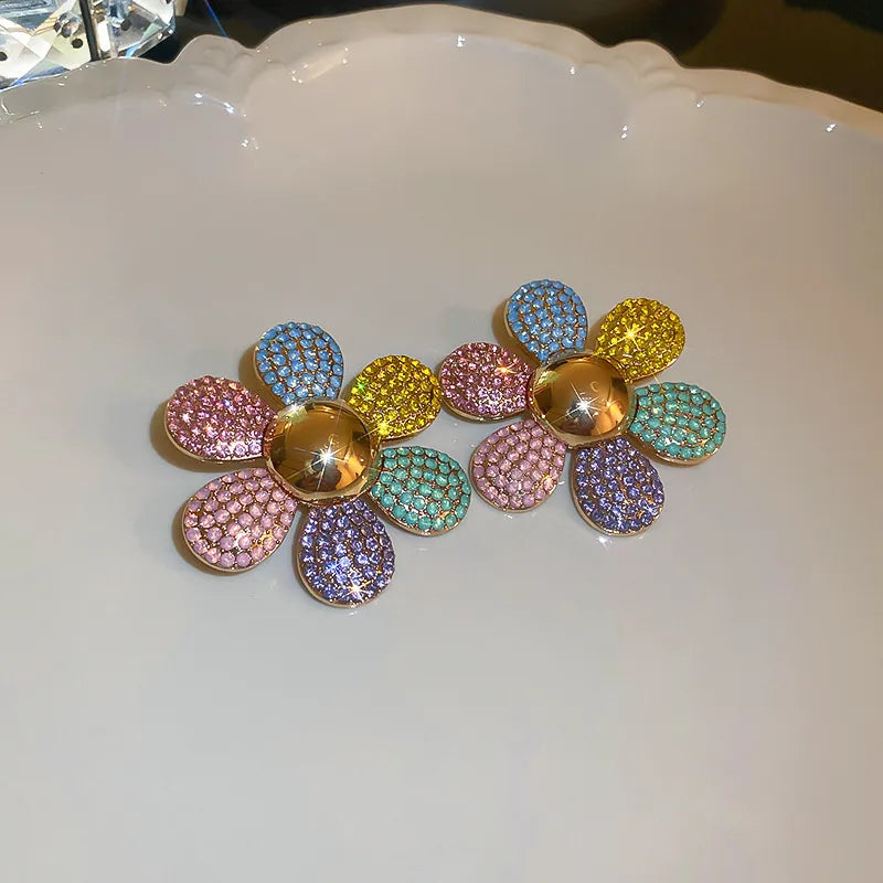 Boucles d'oreilles Fleur Cristal Dorées