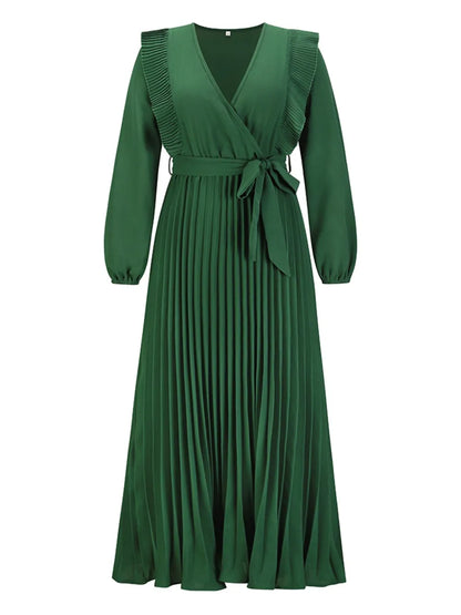 Robe Maxi Surplis Plissée — Ceinture Nouée À La Taille