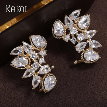 Fashion Cubic Zirconia Flower Stud Earring for Women CZ Shiny Crystal Bridal Earrings Charms Wedding Jewelry
