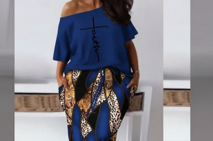 Ensemble Top Collier Diagonale & Jupe Cordée — Imprimé Léopard Baroque