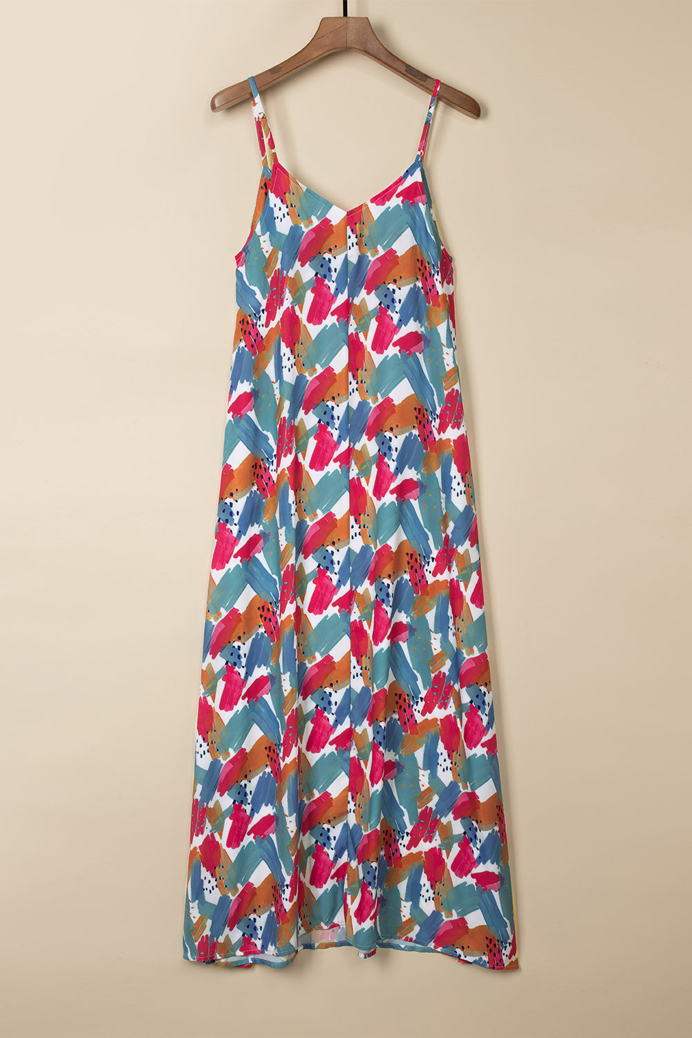 Robe Maxi à Bretelles Spaghetti Imprimé Abstrait Multicolore
