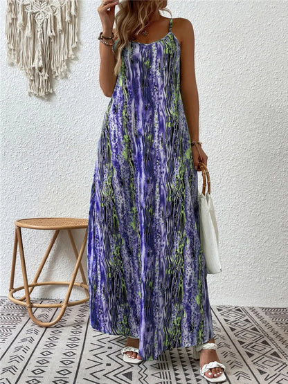 Robe Maxi Cami Imprimée Col Rond