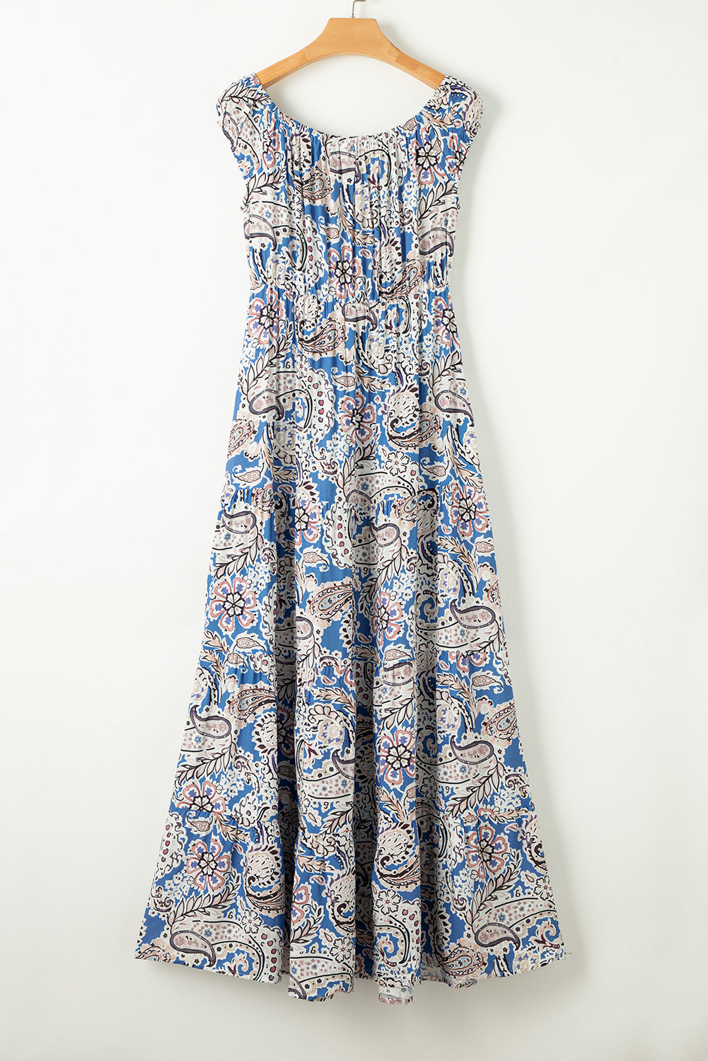 Robe Maxi Bohème Bleue À Imprimé Paisley — Épaules Dénudées