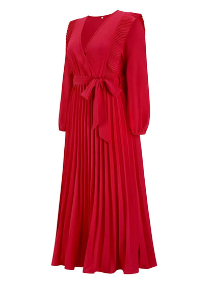 Robe Maxi Surplis Plissée — Ceinture Nouée À La Taille
