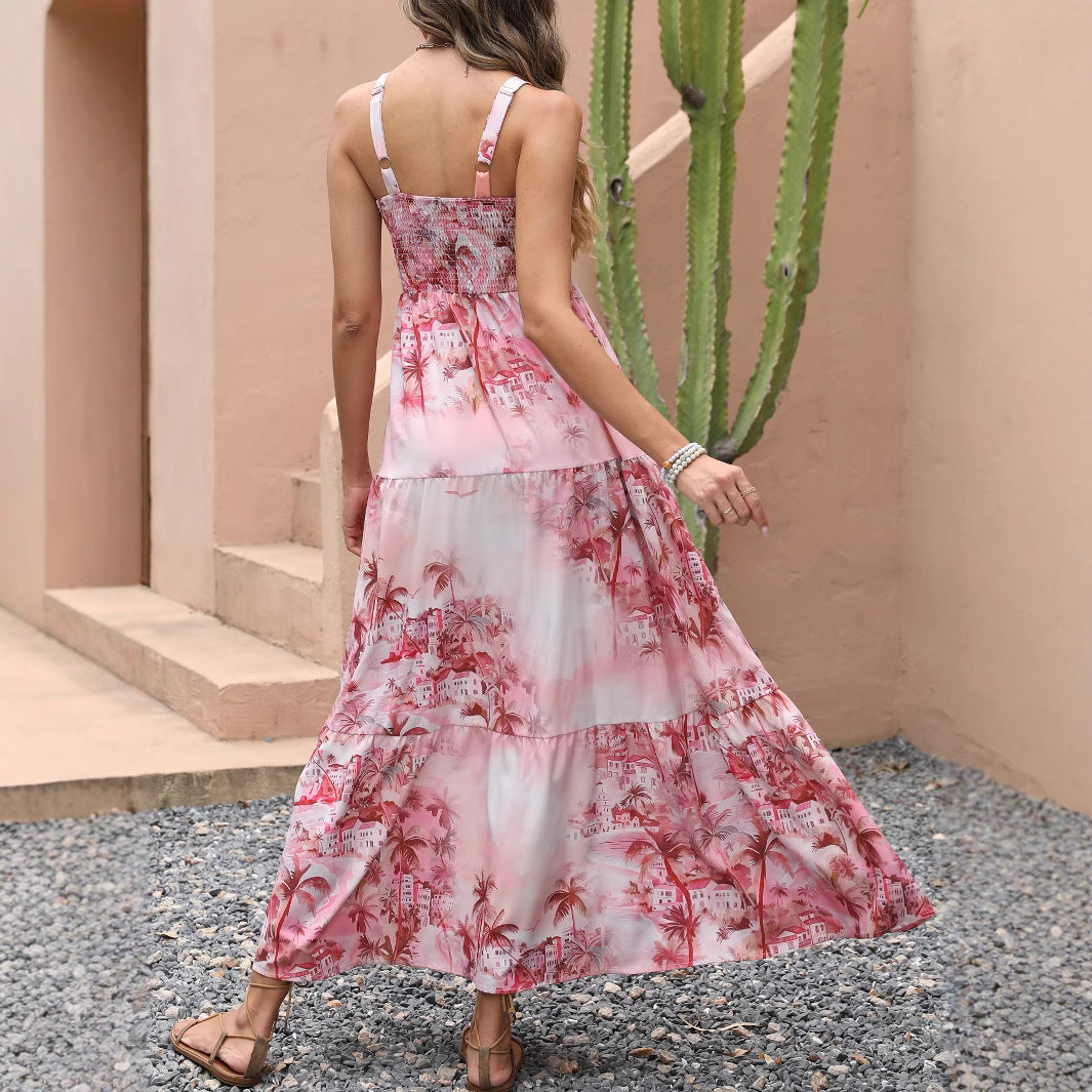 Robe Maxi Boho Florale | Col Carré Sans Bretelles | Poches