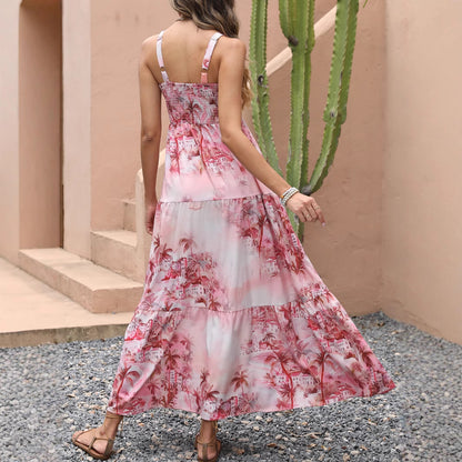 Robe Maxi Boho Florale | Col Carré Sans Bretelles | Poches