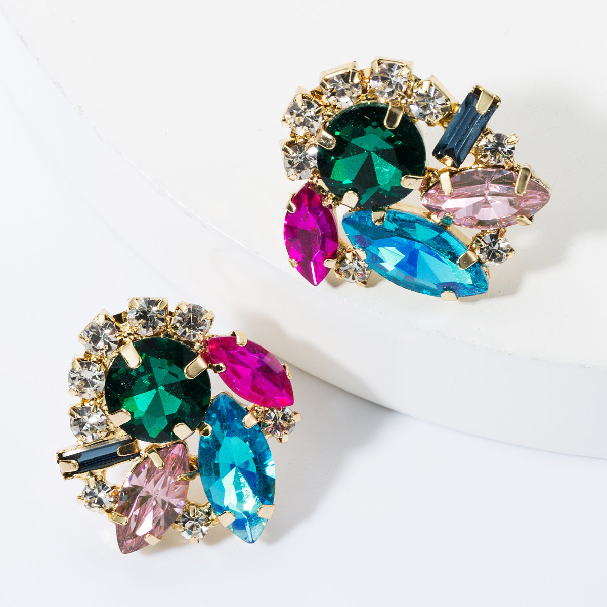 Boucles d'Oreilles Diamant Rhinestone — Édition Colorée