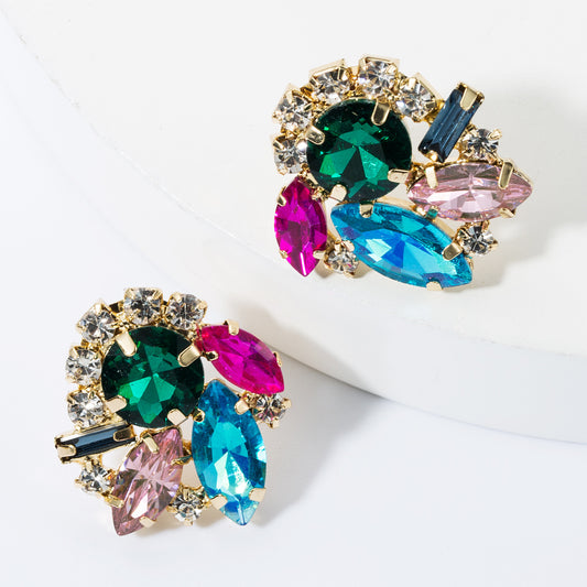 Boucles d'Oreilles Diamant Rhinestone — Édition Colorée