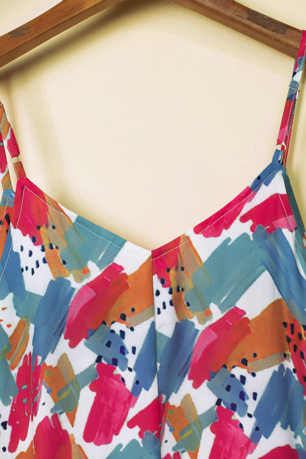 Robe Maxi à Bretelles Spaghetti Imprimé Abstrait Multicolore