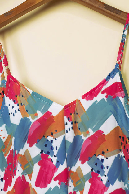 Robe Maxi à Bretelles Spaghetti Imprimé Abstrait Multicolore