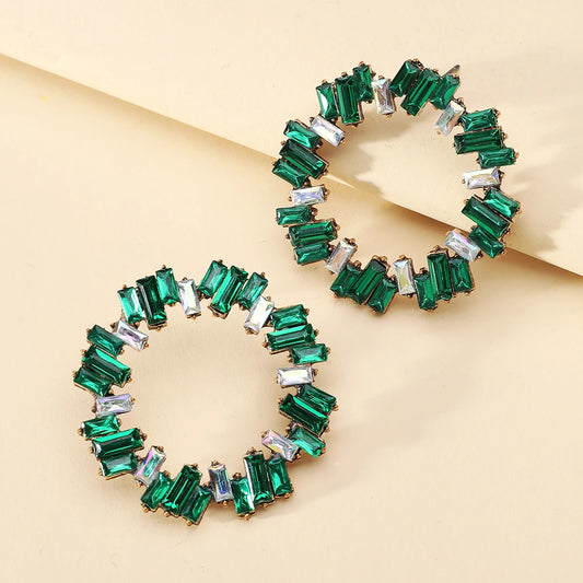 Créoles Rondes Cristal Coloré | Boucles d'Oreilles Femme Vintage Luxe | Bijoux de Fête Tendance