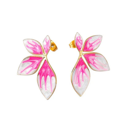 Boucles d'oreilles à motif Feuille – Acier Inoxydable, Rose & Violet, Bijou Tendance Femme