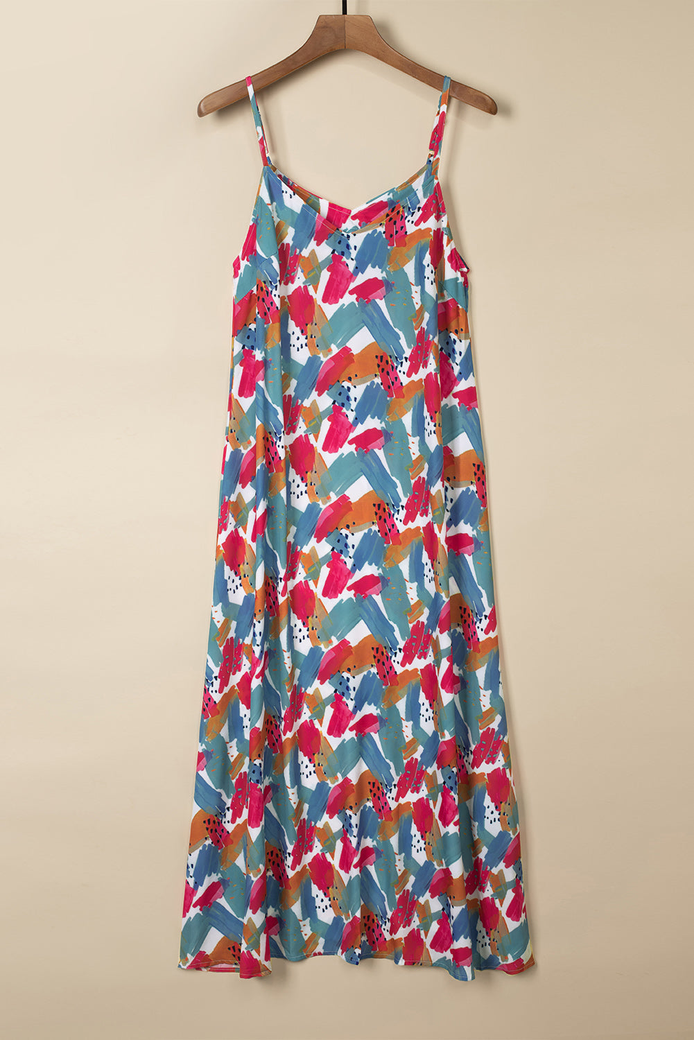 Robe Maxi à Bretelles Spaghetti Imprimé Abstrait Multicolore