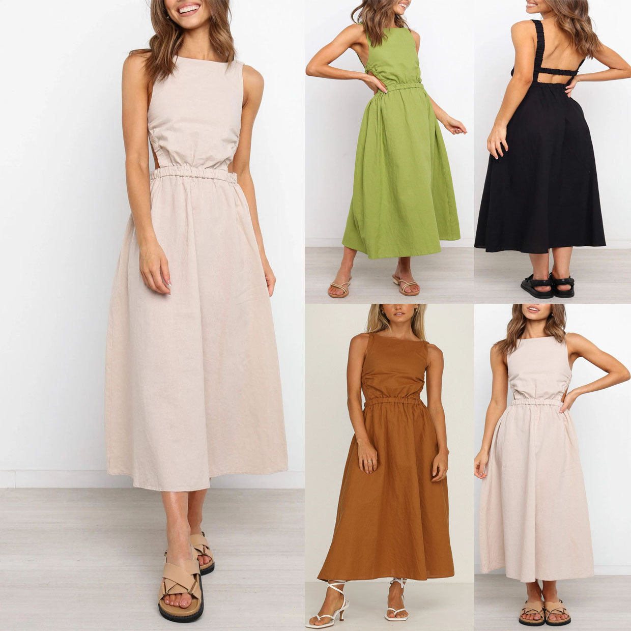 Robe Maxi — Sans Manches, Dos Nu, Taille Élastique