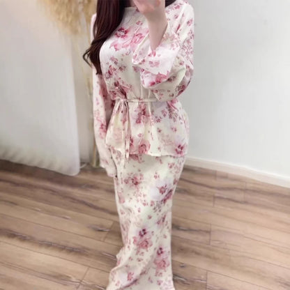 Robe Maxi Manches Longues Style Vintage — Imprimé Floral
