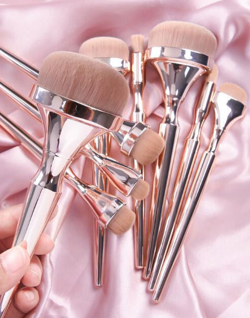 Set 9 pinceaux Maquillage or rosé – Coffret beauté professionnel