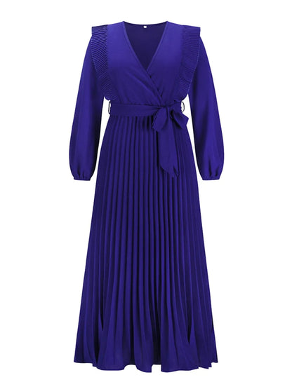 Robe Maxi Surplis Plissée — Ceinture Nouée À La Taille