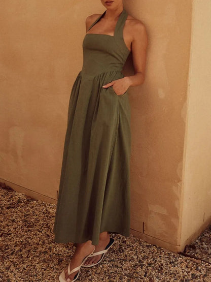 Robe Maxi Col Halter avec Poches