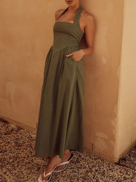 Robe Maxi Col Halter avec Poches