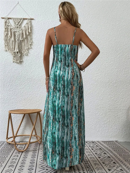 Robe Maxi Cami Imprimée Col Rond