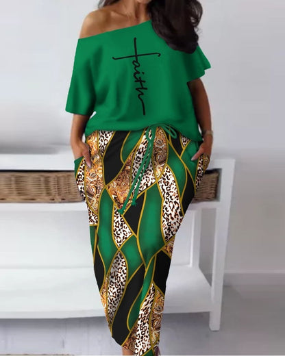 Ensemble Top Collier Diagonale & Jupe Cordée — Imprimé Léopard Baroque
