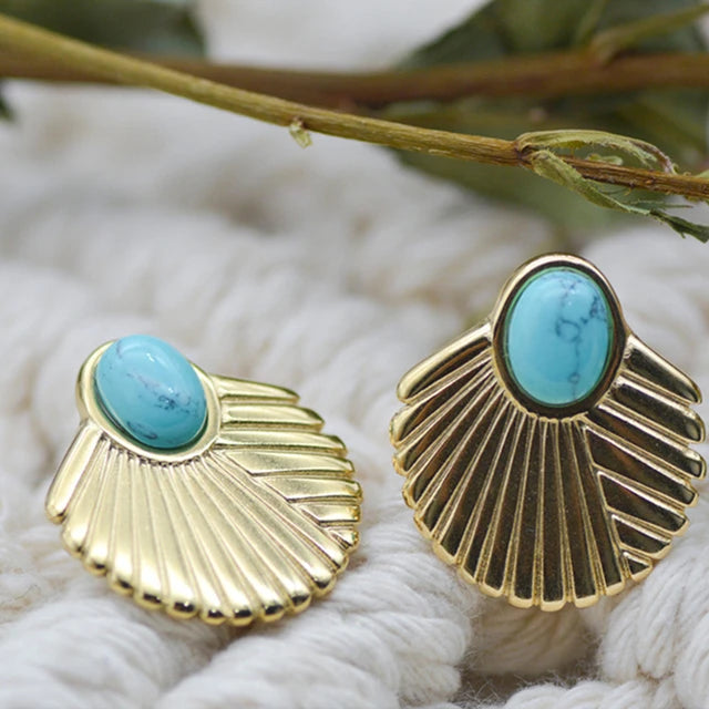 Boucles d'oreilles PIERRE NATURELLE & COQUILLE – Bijou acier inoxydable pour femme
