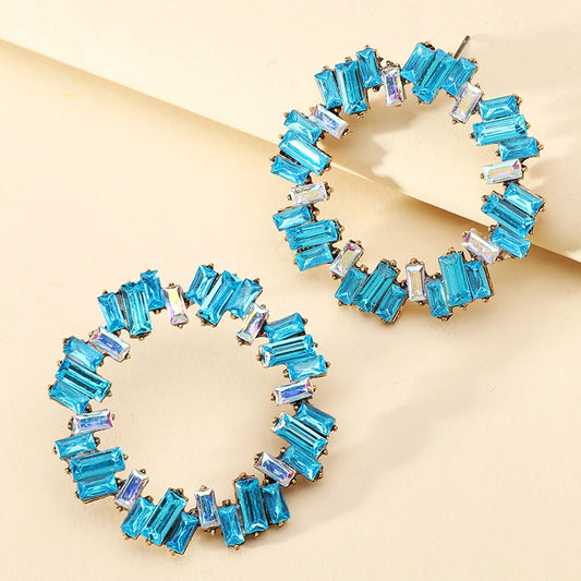 Créoles Rondes Cristal Coloré | Boucles d'Oreilles Femme Vintage Luxe | Bijoux de Fête Tendance