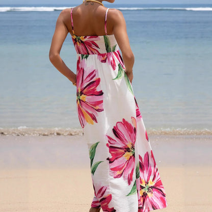 Robe Maxi Bohème À Grandes Fleurs avec Poches, Bretelles — Idéale Vacances
