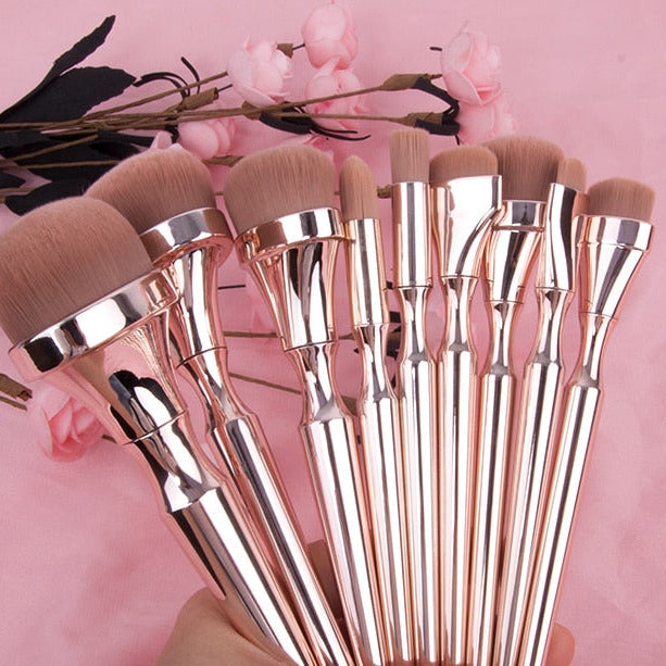 Set 9 pinceaux Maquillage or rosé – Coffret beauté professionnel