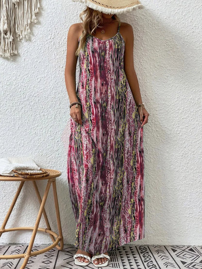 Robe Maxi Cami Imprimée Col Rond