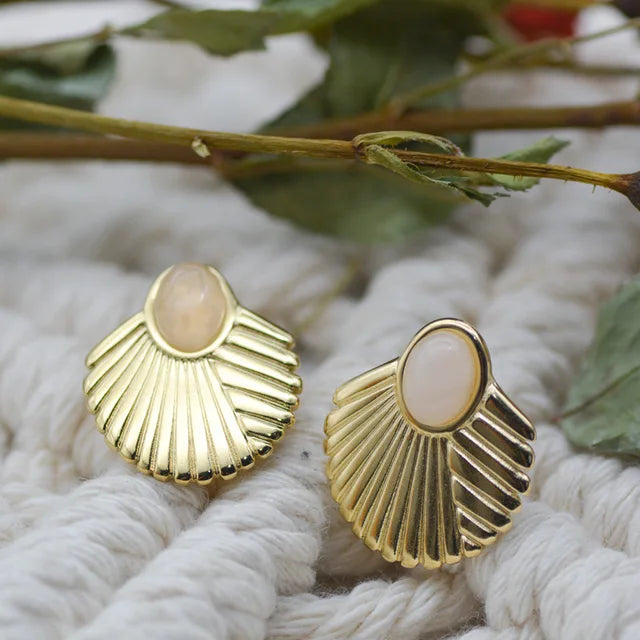 Boucles d'oreilles PIERRE NATURELLE & COQUILLE – Bijou acier inoxydable pour femme