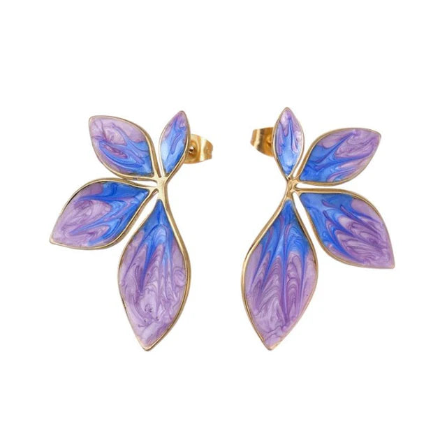 Boucles d'oreilles à motif Feuille – Acier Inoxydable, Rose & Violet, Bijou Tendance Femme