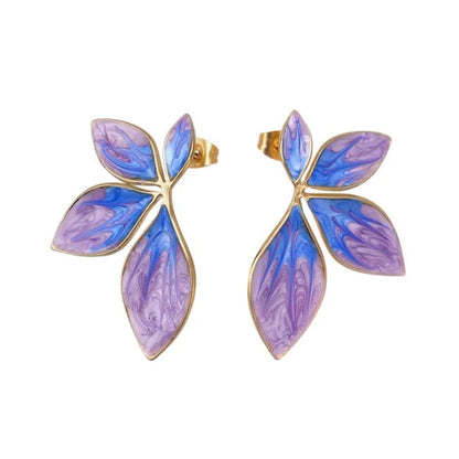 Boucles d'oreilles à motif Feuille – Acier Inoxydable, Rose & Violet, Bijou Tendance Femme