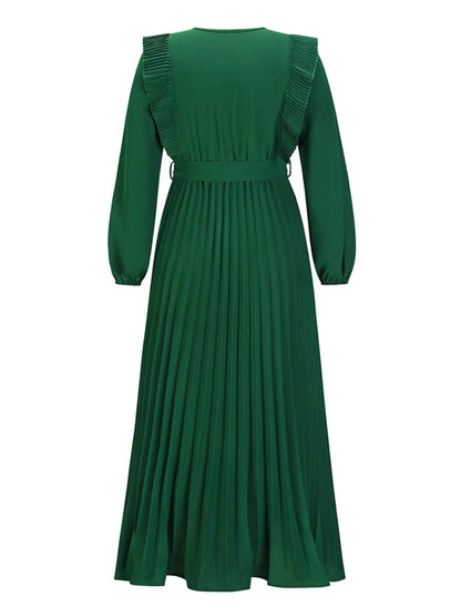 Robe Maxi Surplis Plissée — Ceinture Nouée À La Taille