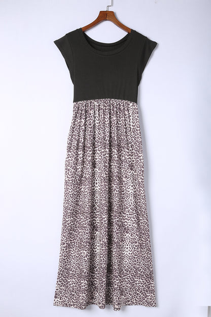 Robe longue léopard grise côtelée avec poches