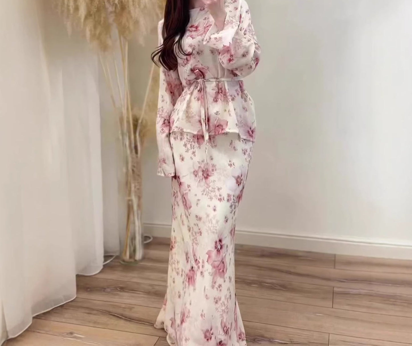 Robe Maxi Manches Longues Style Vintage — Imprimé Floral
