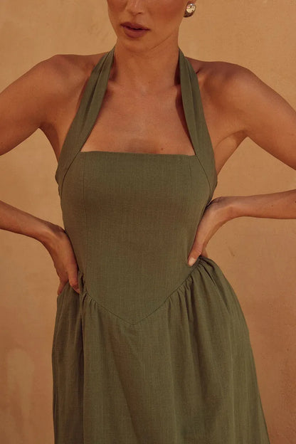 Robe Maxi Col Halter avec Poches