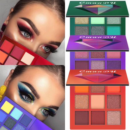 Palette Fards à Paupières 9 Couleurs CMAADU – Mat, Shimmer & Glitter | Kit Maquillage Yeux