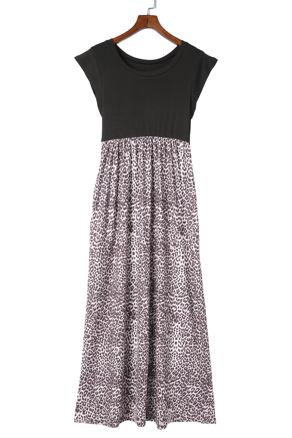 Robe longue léopard grise côtelée avec poches