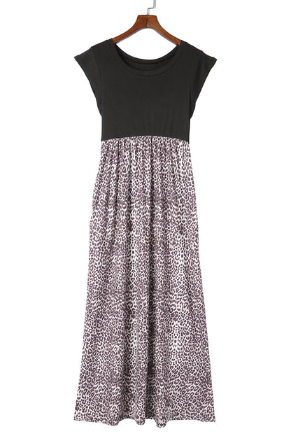 Robe longue léopard grise côtelée avec poches