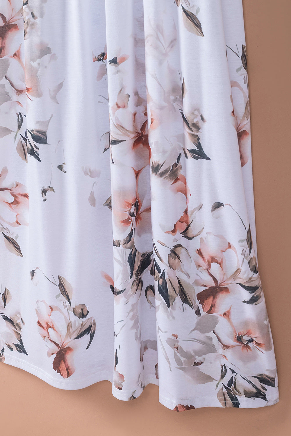 Robe Maxi Sans Manches à Imprimé Floral Rayé Blanc avec Poche