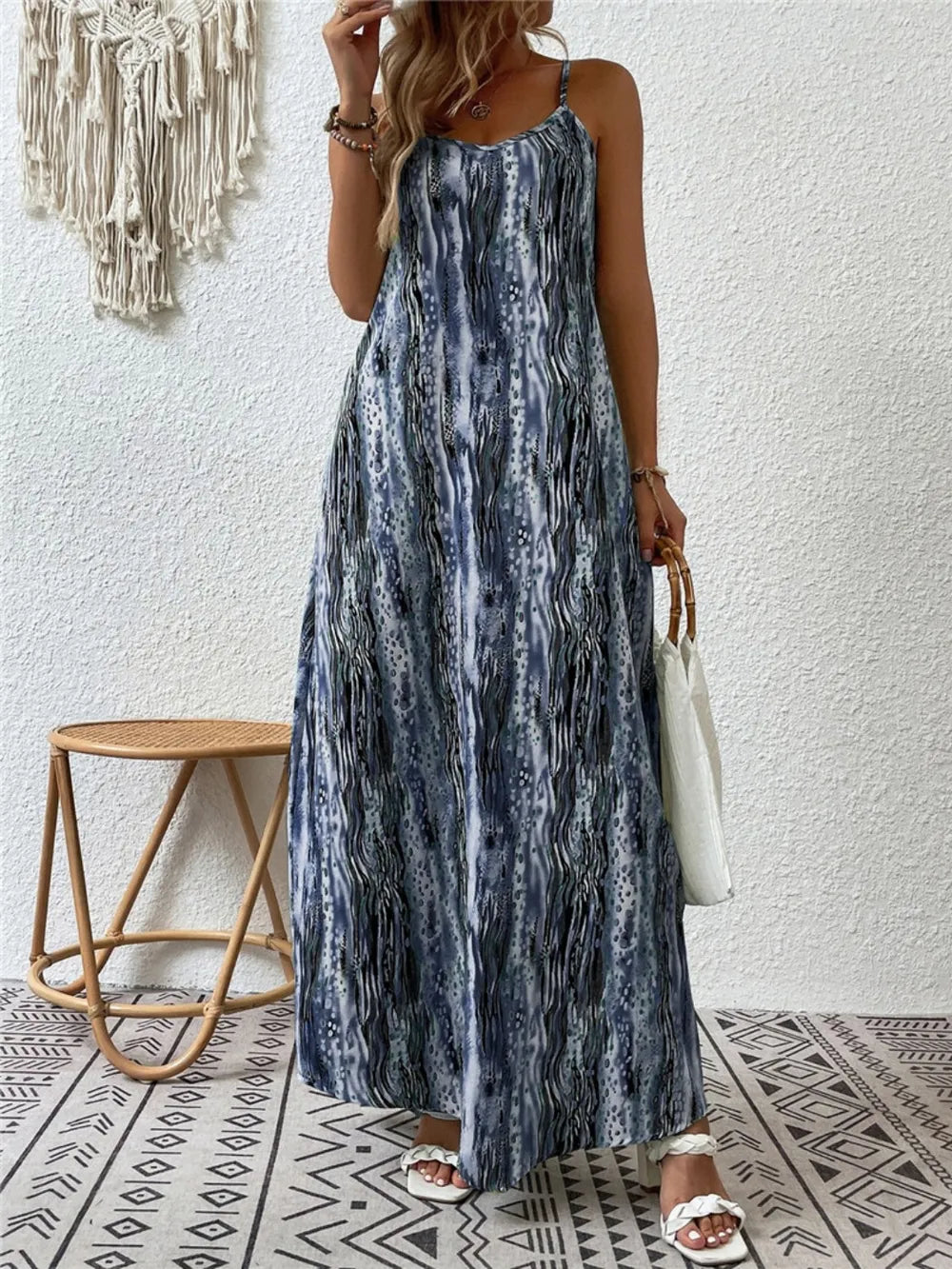 Robe Maxi Cami Imprimée Col Rond