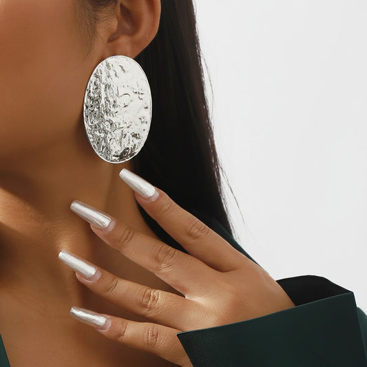 Boucles d'oreilles Ovales Texturées – Style Baroque Or & Argent