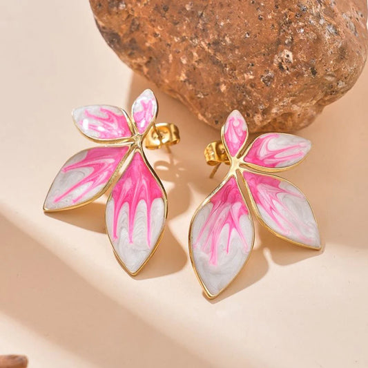 Boucles d'oreilles à motif Feuille – Acier Inoxydable, Rose & Violet, Bijou Tendance Femme