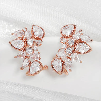 Fashion Cubic Zirconia Flower Stud Earring for Women CZ Shiny Crystal Bridal Earrings Charms Wedding Jewelry